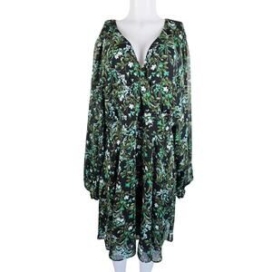 City Chic Naomi Floral Pretty Bells Faux Wrap Sheer Long Sleeve Dress XL 22 NWT